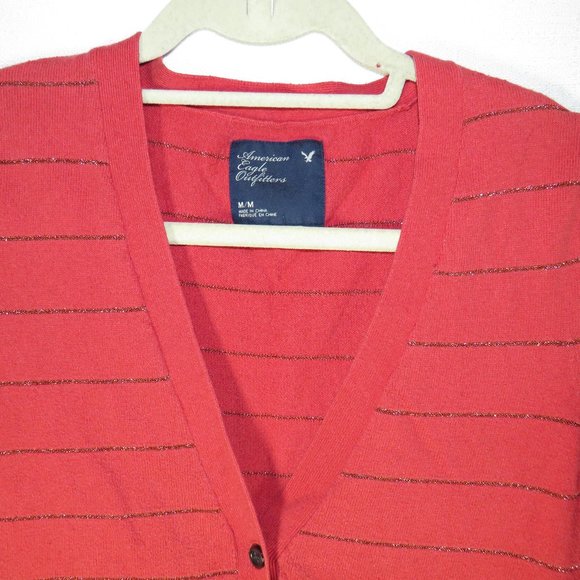 Women's Size Medium American Eagle Outfitters Red Striped V-Neck SweaterCardigan - Picture 5 of 7